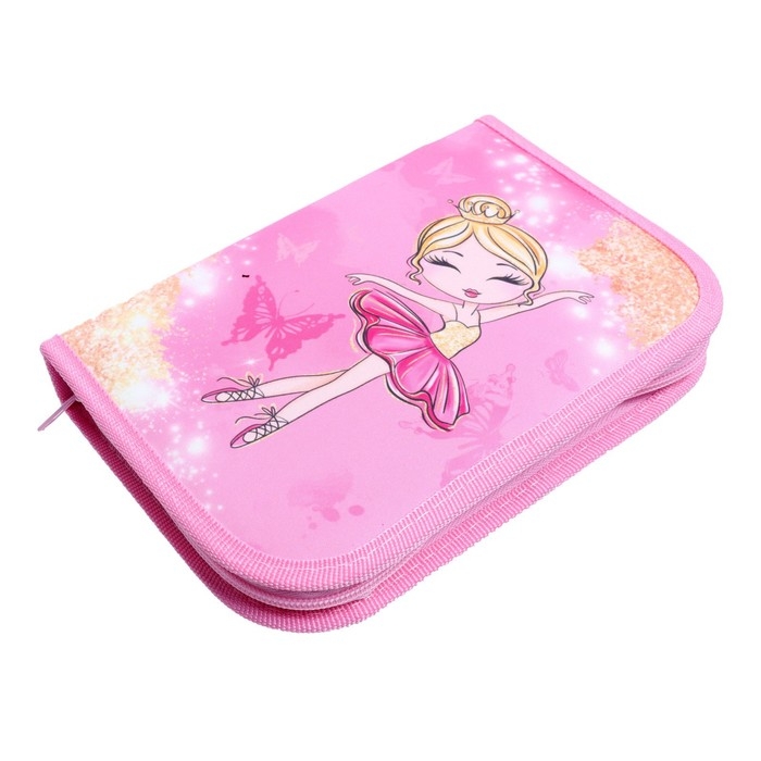 Пенал 1 секция, 130 х 210 х 40 мм, 2 откидные планки, тканевый, Calligrata TOP, Content "Балерина"