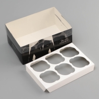 Коробка для 6 капкейков с прозрачной крышкой, "Мужской дляарок", 23 &times; 16 &times; 10 см, кондитерская упаковка