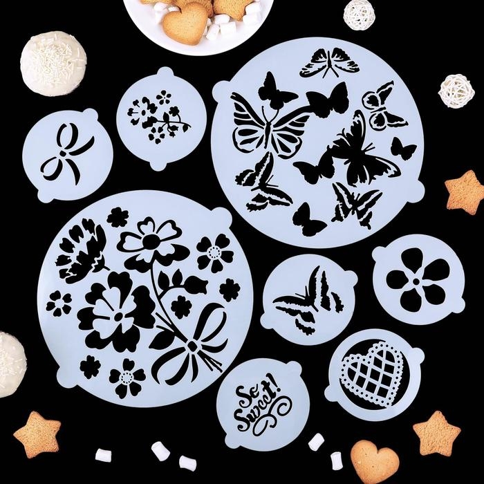 Набор кондитерских трафаретов для украшения выпечки &laquo;Букет&raquo;, 8 шт: 2 шт d=20 см, 6 шт d=8 см