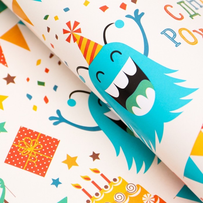 Бумага упаковочная глянцевая &laquo;Динозаврик&raquo;, 70 &times; 100 см , 1 шт.