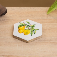 Подставка под горячее (набор 4 шт) "Лимоны" дерево манго 15х13х5 см