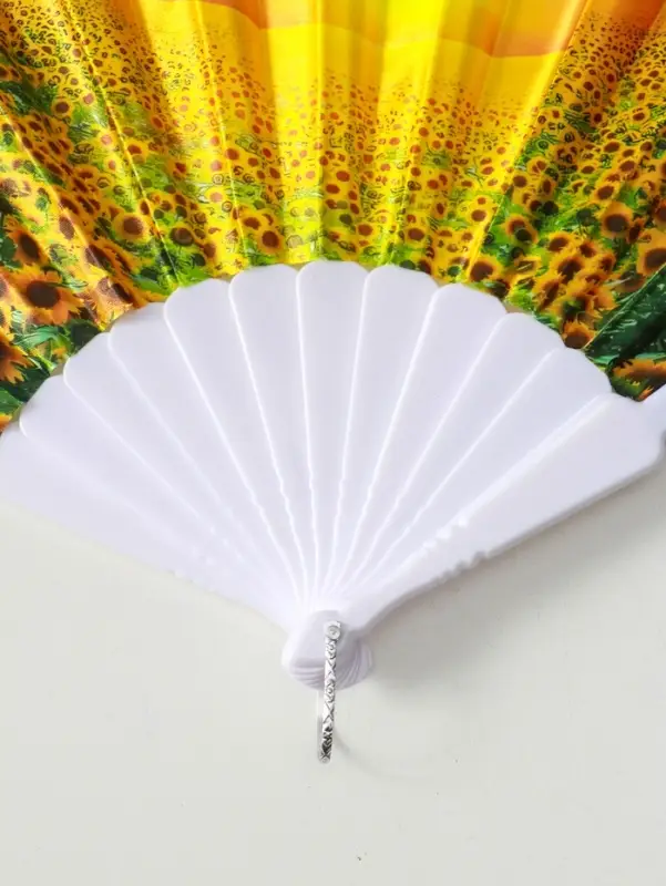 Веер пластик, текстиль "Подсолнухи" МИКС широкие лопасти 23 см