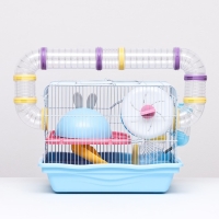 Клетка для грызунов "Пижон", укомплектованная с туннелем, 37 х 27 х 30 см, синий