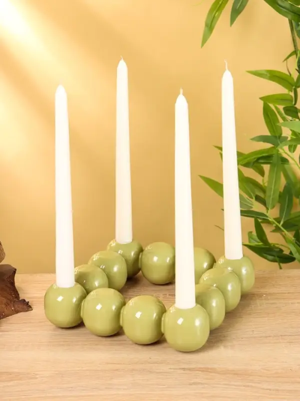 Подсвечник на 4 свечи &laquo;Бусы&raquo;, с 12 сферами, 20.5&times;20.5&times;5.5 см, оливковый