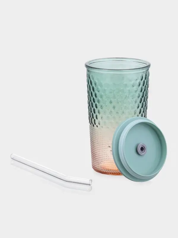 Стакан с трубочкой "Спектр" 500 мл, 8х8х16 см, силиконовая крышка, зеленый