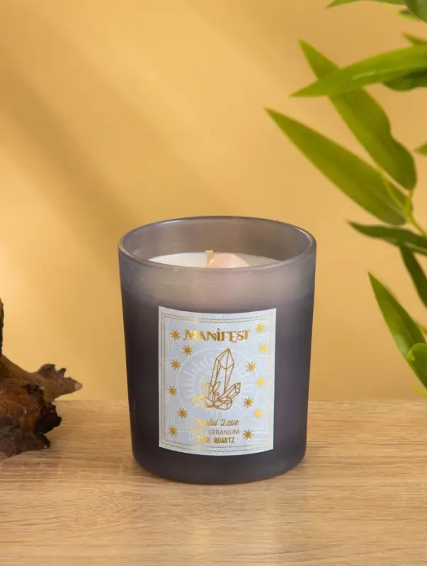 Свеча в стекле с камнем Manifest роза 200 гр соевый воск