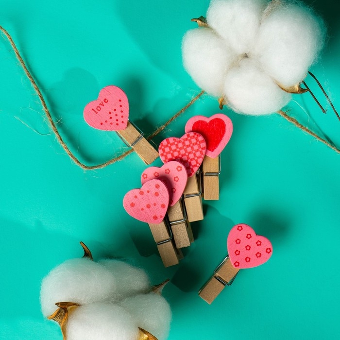Набор для фото и декора &laquo;Сердца&raquo;, в наборе прищепки 10 шт., верёвка 100 см