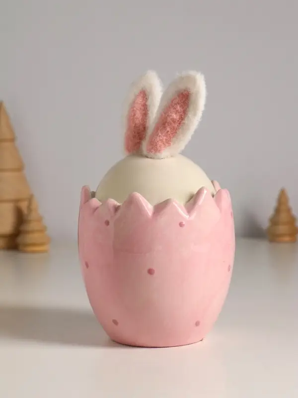 Сувенир керамика, текстиль "Зайчик в яйце" розовый 9х9х15,5 см