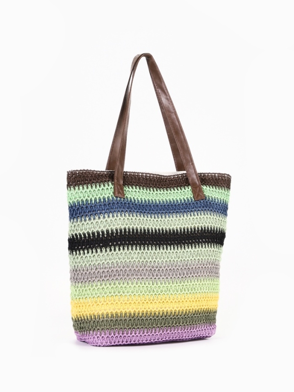 Сумка пляжная Полосы, 45*12*38, отд на молнии, подкладка, зел/син/черный