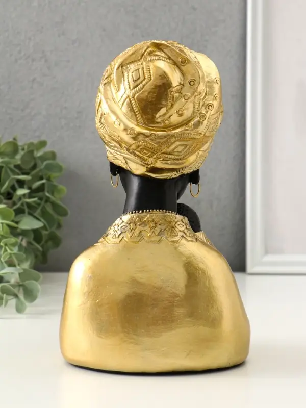 Бюст полистоун "Африка - мать и дитя" чёрный с золотом 12,5х10х21,5 см