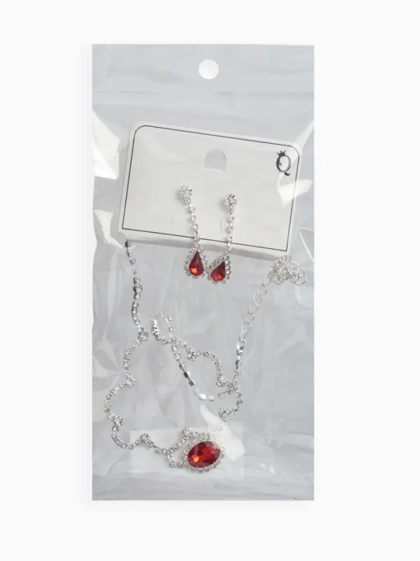Набор 2 предмета: серьги, колье &laquo;Вечерний шик. Капля&raquo;, бело-красный в серебре