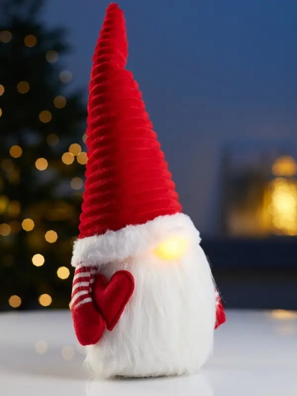 Фигура текстиль &laquo;Гном романтик в красном&raquo; 40 см, 1LED, LR1130х3 (в компл.), Т/БЕЛЫЙ