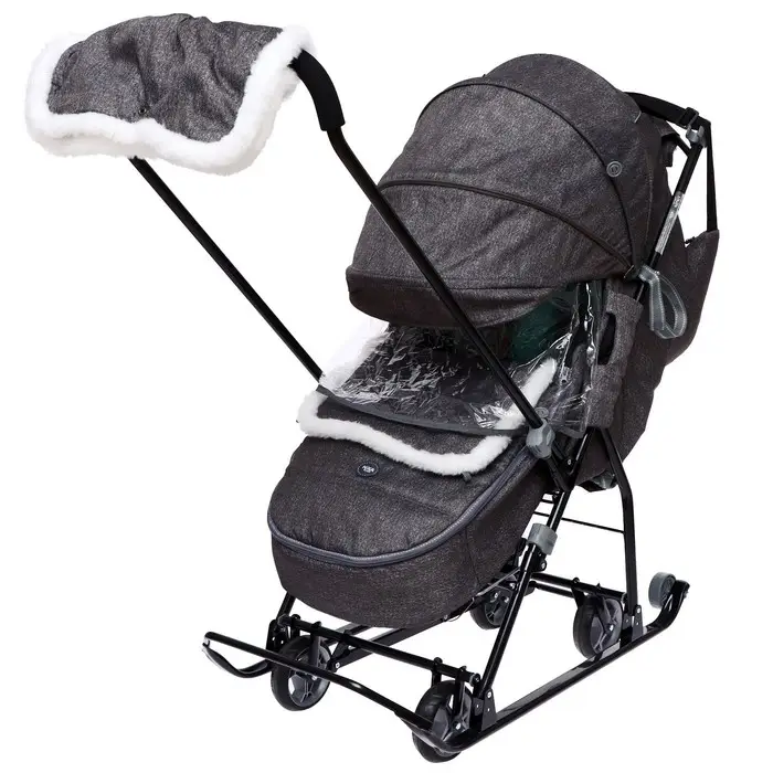Санки - коляска &laquo;Наши детки 6&raquo;, чехол для ног, муфта, сумка, принт с ламой, серый