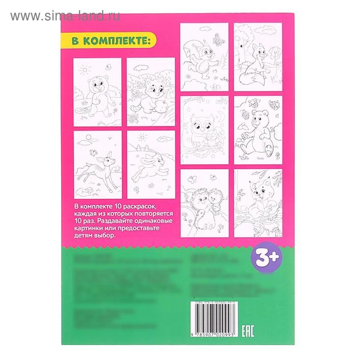 Комплект раскрасок 100 листов &laquo;Лесные жители&raquo;