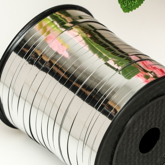 Лента для декора и подарков, серебряный, металлизированная, 0,5 см х 250 м