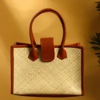 Сумка плетёная на застёжке из пандана 30х10х35 см, бежево-коричневый