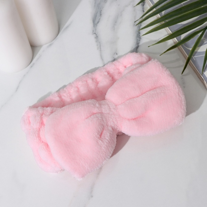 Повязка для умывания из микрофибры Доляна &laquo;Бантик&raquo;, цвет розовый