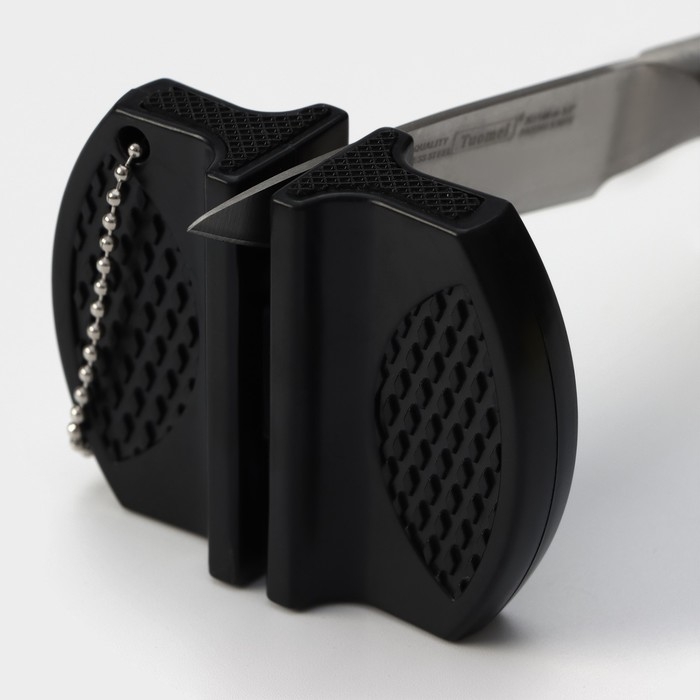 Заточка для ножей Доляна, 7,5&times;6&times;2,5 см, с 2 отделениями для стальных и керамических ножей, МИКС