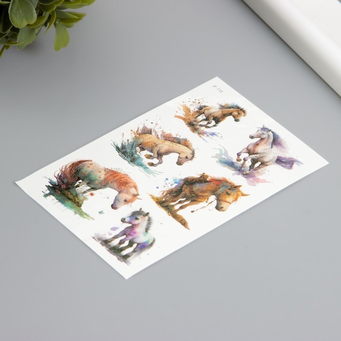 Татуировка на тело фосфорные с блёстками "Лошадки" 7,5х12 см