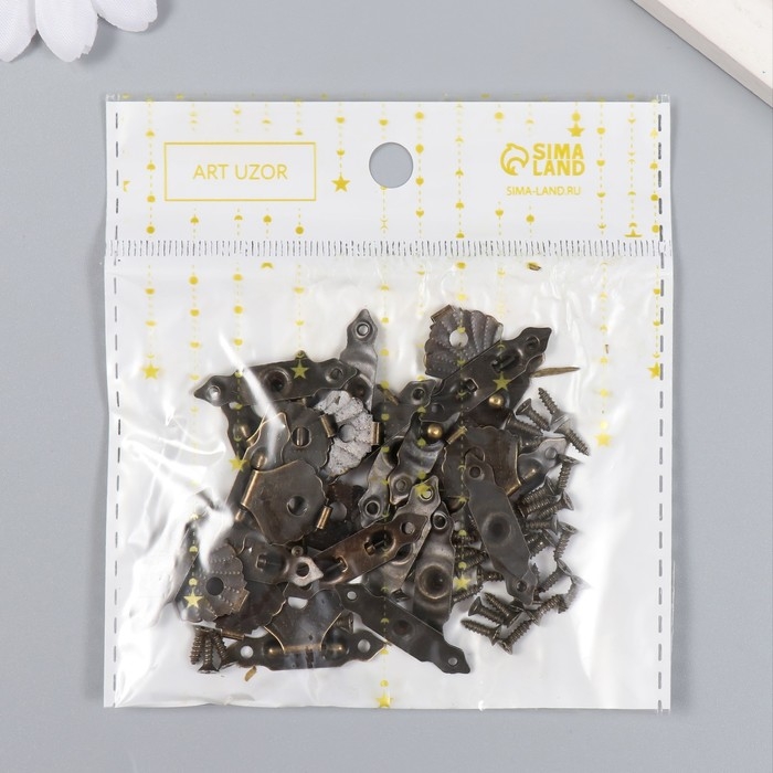 Замок металл для шкатулки бронза + гвозд. набор 10 шт 2х3 см