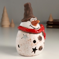 Подсвечник керамика на 1 свечу "Пухлый снеговичок со звёздочками" 8,9х10,2х16,3 см