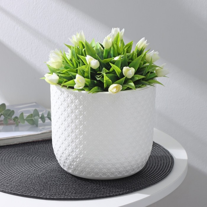 Кашпо со вставкой &laquo;Клевер&raquo;, 3,2 л, d=17,5 см, h=16 см, цвет белый