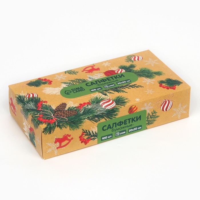 Салфетки бумажные в коробке &laquo;Новый год! Зимний уют&raquo;, 100 шт, двухслойные