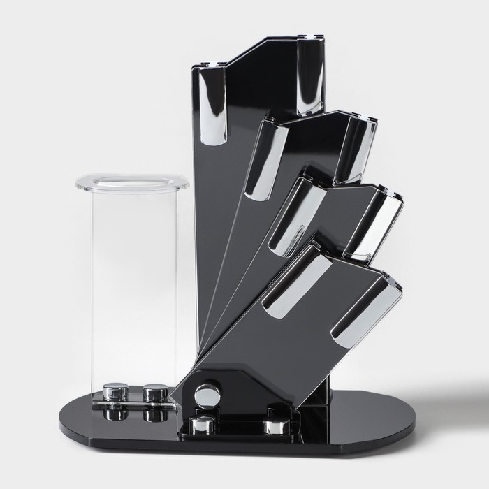 Набор кухонный на подставке Доляна &laquo;Симпл&raquo;, 5 предметов: ножи 7,5 см, 10,5 см, 13 см, 15 см, овощечистка, цвет фиолетовый