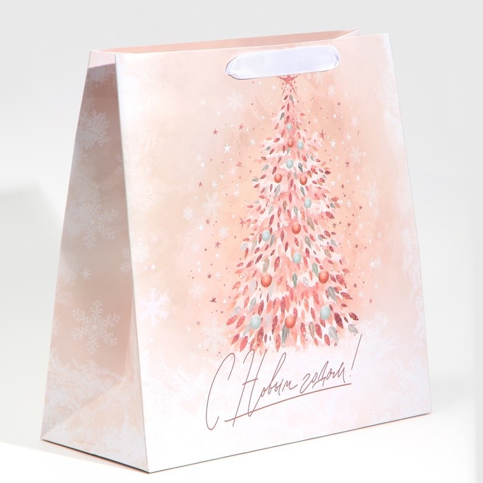 Пакет подарочный новогодний ламинированный квадратный &laquo;Pink&raquo;, 30 х 30 х 12 см, Новый год