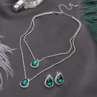 Набор 2 предмета: серьги, колье &laquo;Жаклин&raquo; дуэт, капля, цвет бело-изумрудный в серебре, 45см
