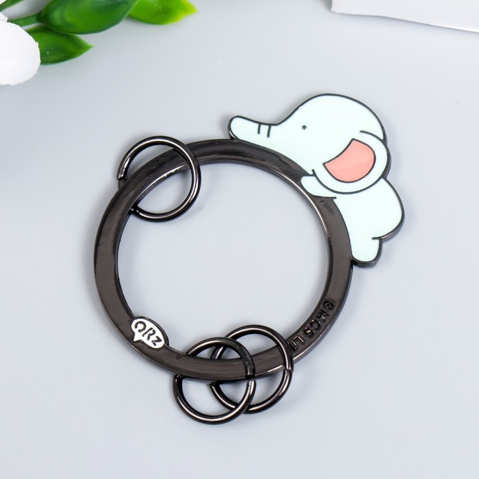 Брелок-ключница металл "Голубой слонёнок лежит" эмаль 5,5х4,2 см