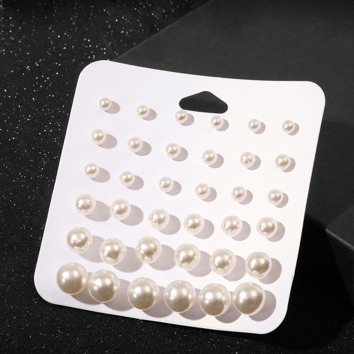 Пусеты 18 пар &laquo;Рэйчел&raquo; бусина d=5-12 мм, цвет белый