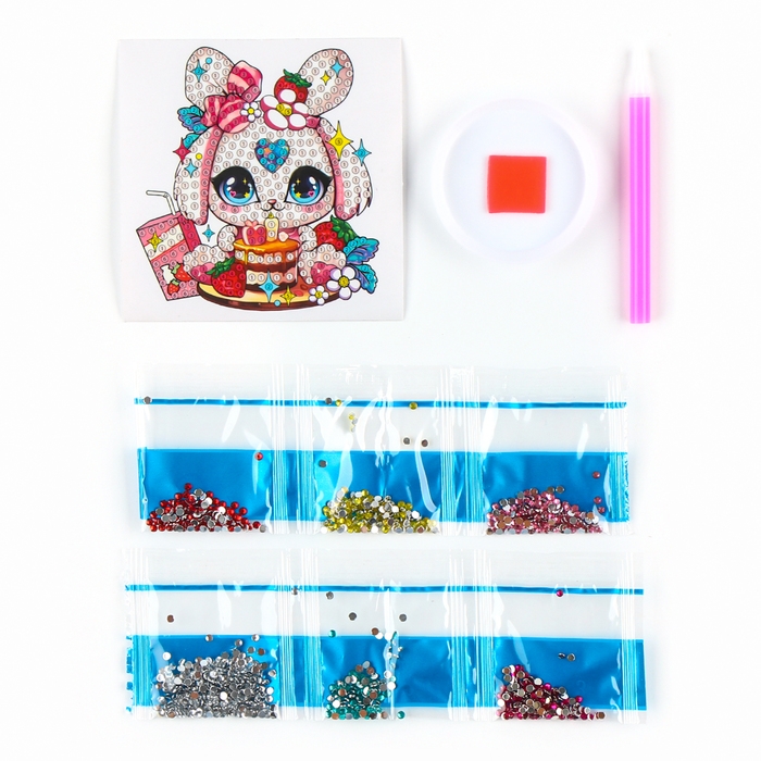 Алмазная мозаика наклейка для детей &laquo;Милый Зайка&raquo;, 9 х 9 см, набор для творчества