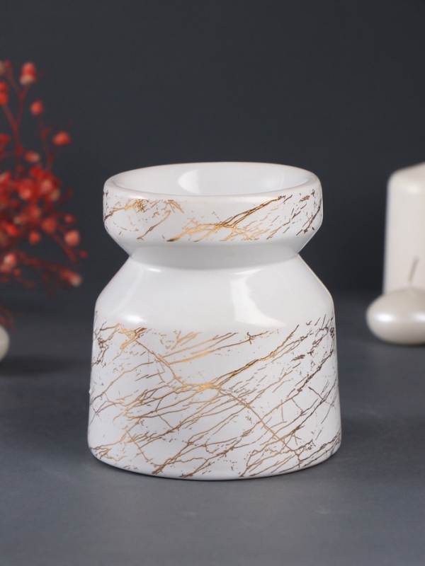 Аромалампа керамика "Белый мрамор с золотыми трещинками" 9,8х9,8х11 см