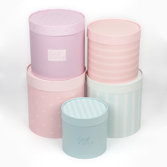 Набор круглых коробок 10 в 1, упаковка подарочная, &laquo;With love&raquo;, 10 х 10 - 23,5 х 23,5 см
