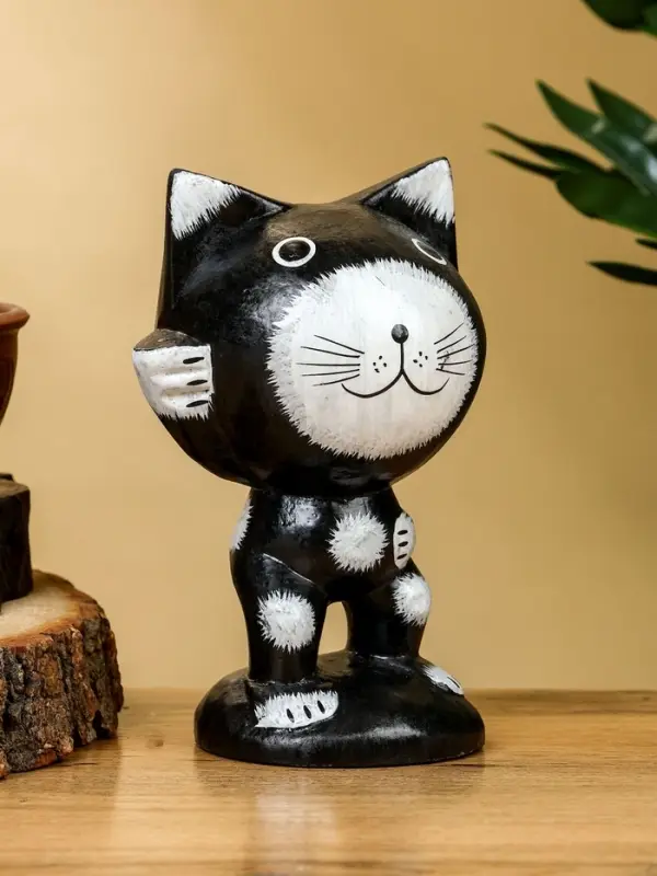 Сувенир "Кот рыбак" дерево 10х10х16 см, цв. чёрно-белый