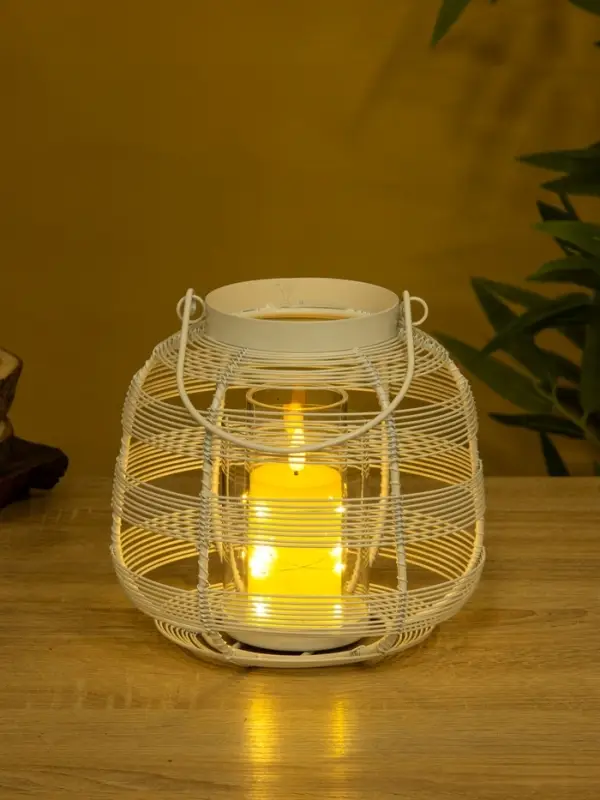 Подсвечник фонарь со стеклянной колбой, 19&times;19&times;18 см, d=9 см, металл, белый