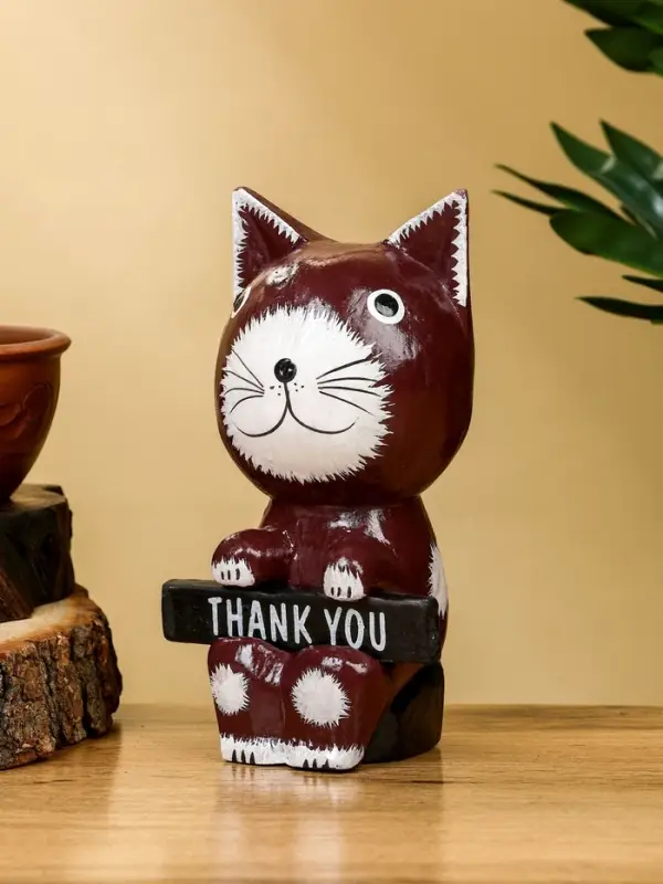 Сувенир "Кот с табличкой WELCOME" дерево 10х7х16 см, цв. бело-коричневый