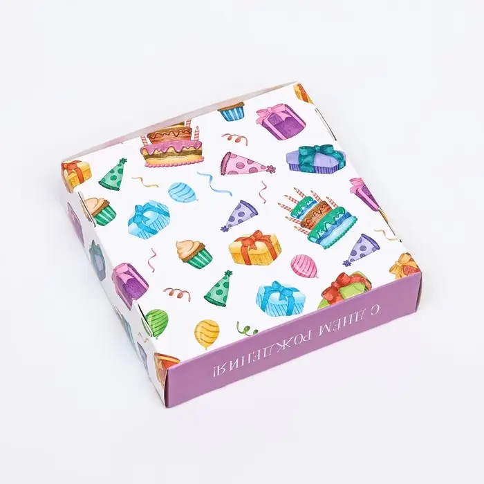 Коробка сборная с окном, &laquo;С Днем Рождения&raquo;, 11.5&times;11.5&times;3 см