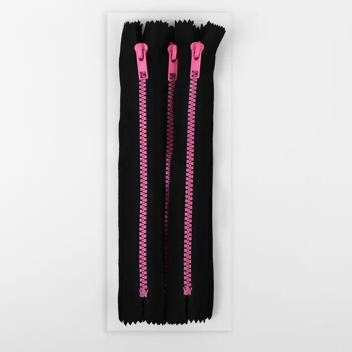 Молния &laquo;Трактор&raquo;, №5, неразъёмная, замок автомат, 20 см, чёрная, розовая