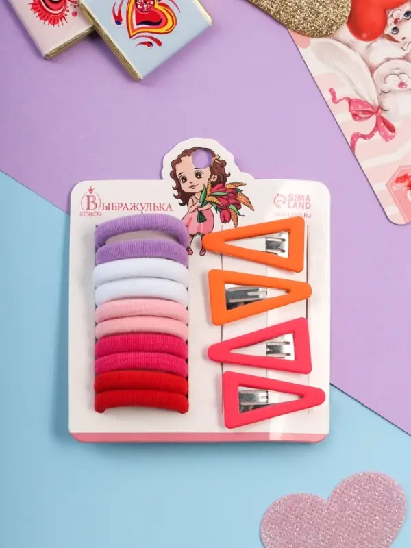 Набор для волос &laquo;Аделия&raquo;: 10 резинок 3 см, 4 невидимки 3.5 см, колор, МИКС