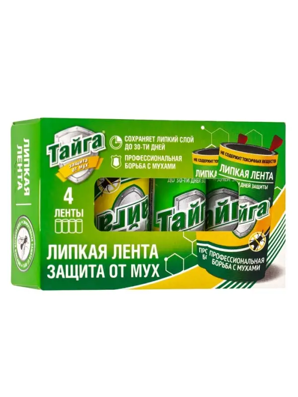 Тайга липкая лента защита от мух в коробочке 4 ед.