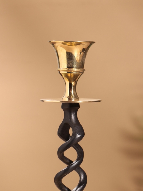 Подсвечник на 1 свечу "Спираль" латунь, черный с золотом 7х19 см