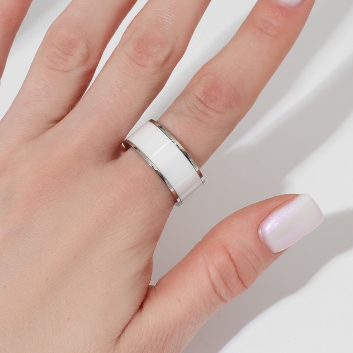 Кольцо керамика &laquo;Вайд&raquo;, 1 см, цвет белый в серебре, 19 размер