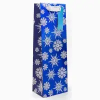 Пакет подарочный новогодний под бутылку, упаковка "Звёздочки-снежинки", 12 х 36 х 8,5 см.