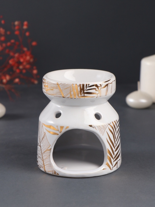 Аромалампа керамика "Золотые пальмовые листья на белом" 9,8х9,8х11 см