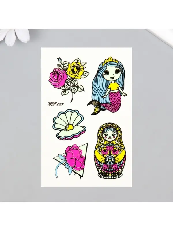 Переводные тату на тело светящиеся цветные &laquo;Матрёшка и русалка&raquo;, 14.3&times;7.5 см