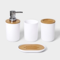 Набор аксессуаров для ванной комнаты SAVANNA &laquo;Вуди&raquo;, 6 предметов (мыльница, дозатор, 2 стакана, ёршик, ведро), цвет белый