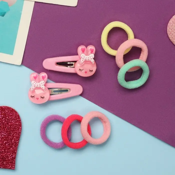 Набор для волос &laquo;Карамель&raquo;, 10 резинок 1.5 см, 2 невидимки 3.5 см, зайки, розовый
