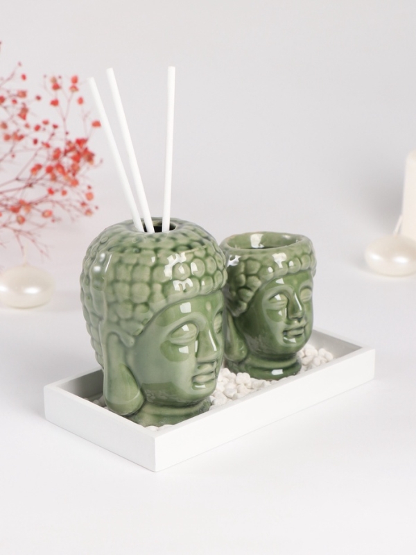 Диффузор керамика + подсвечник "Будды" аромапалочки 3 шт 9х17х10,5 см